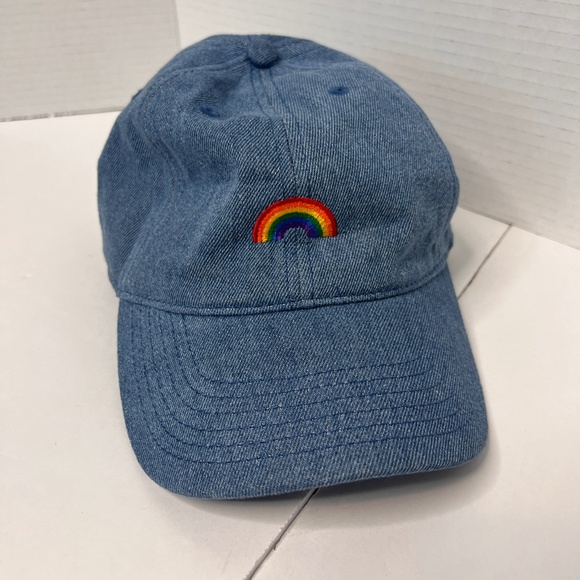 Blue Denim Rainbow Patch Dad Baseball Hat - Picture 3 of 9